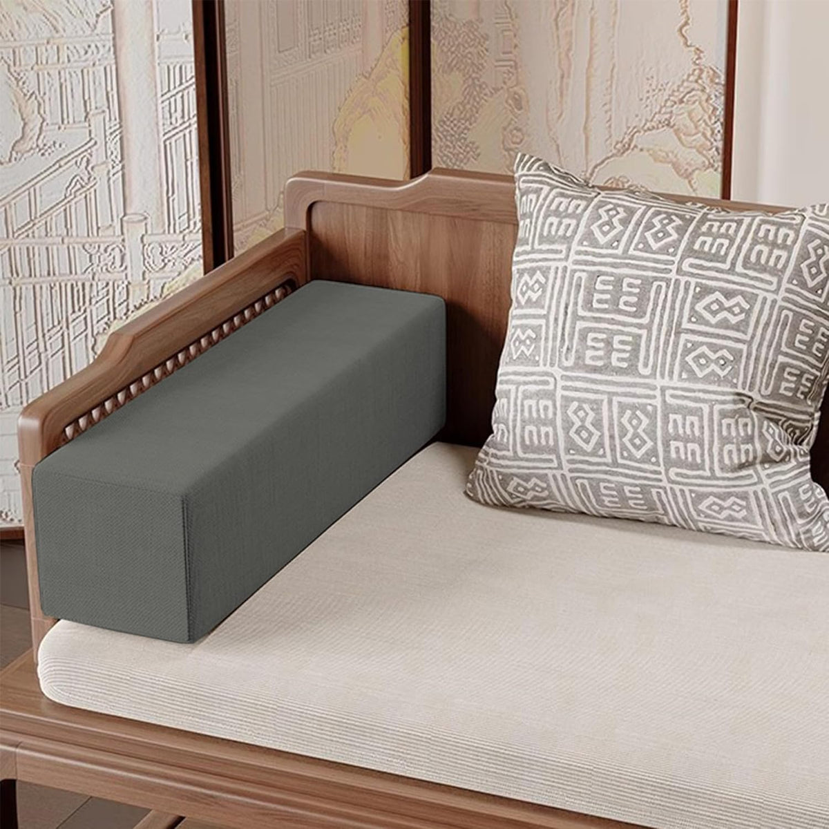 Rectangular Sofa Arm Rest Pillow Bed Gap Filler with Removable Washable Cover for Home Couch Bed Car Living Room, Custom Size Head Support Yoga Bolster (60 * 20 * 20cm,Black)