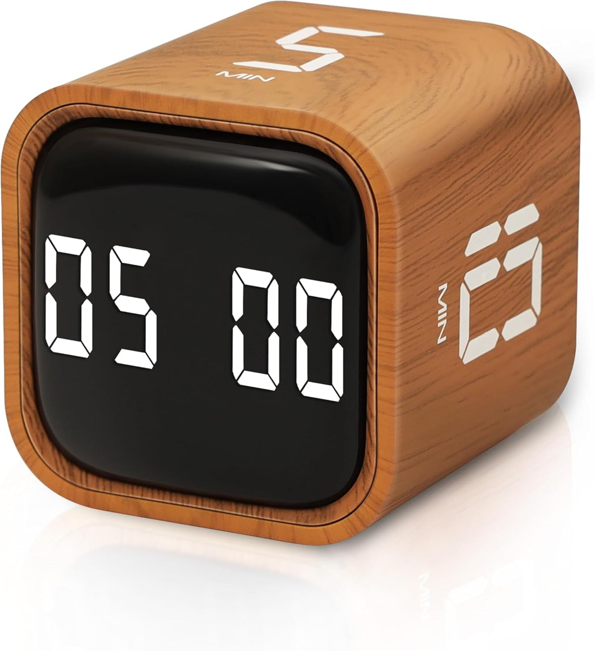 Productivity Cube Timer, Wood Grain Finish, 5/10/30/60 Min Presets