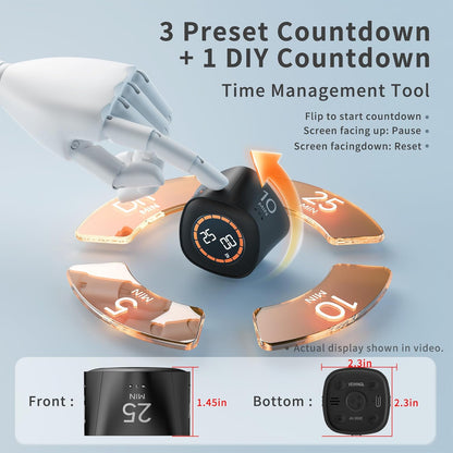 Productivity Cube Timer, Wood Grain Finish, 5/10/30/60 Min Presets
