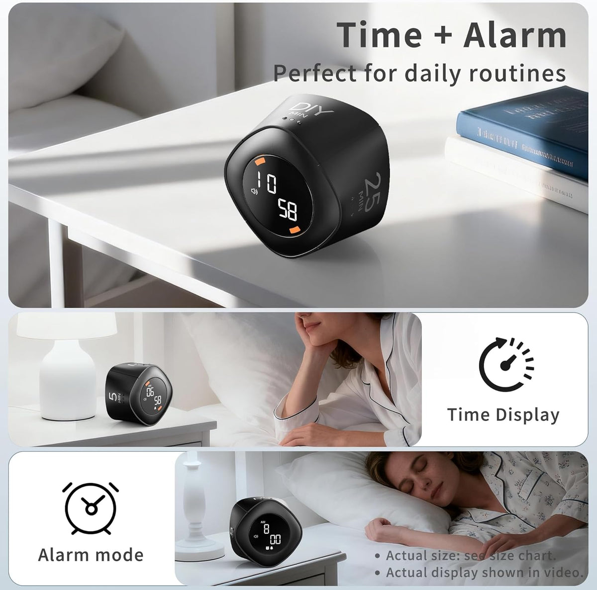 Productivity Cube Timer, Wood Grain Finish, 5/10/30/60 Min Presets