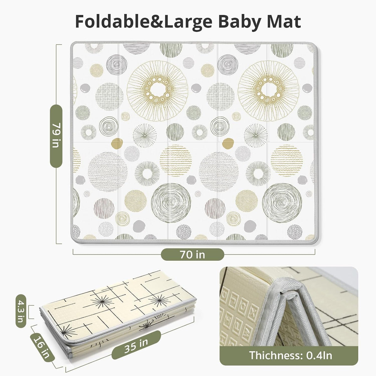 Extra Large Baby Play Mat 79x70, Foldable Baby Play Mat,0.4" Playmat