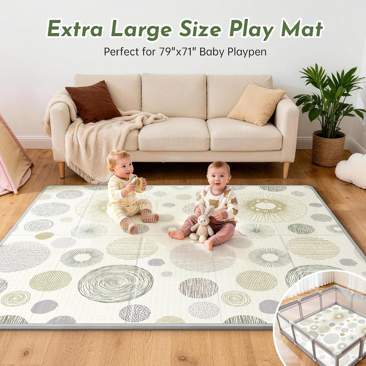 Extra Large Baby Play Mat 79x70, Foldable Baby Play Mat,0.4" Playmat