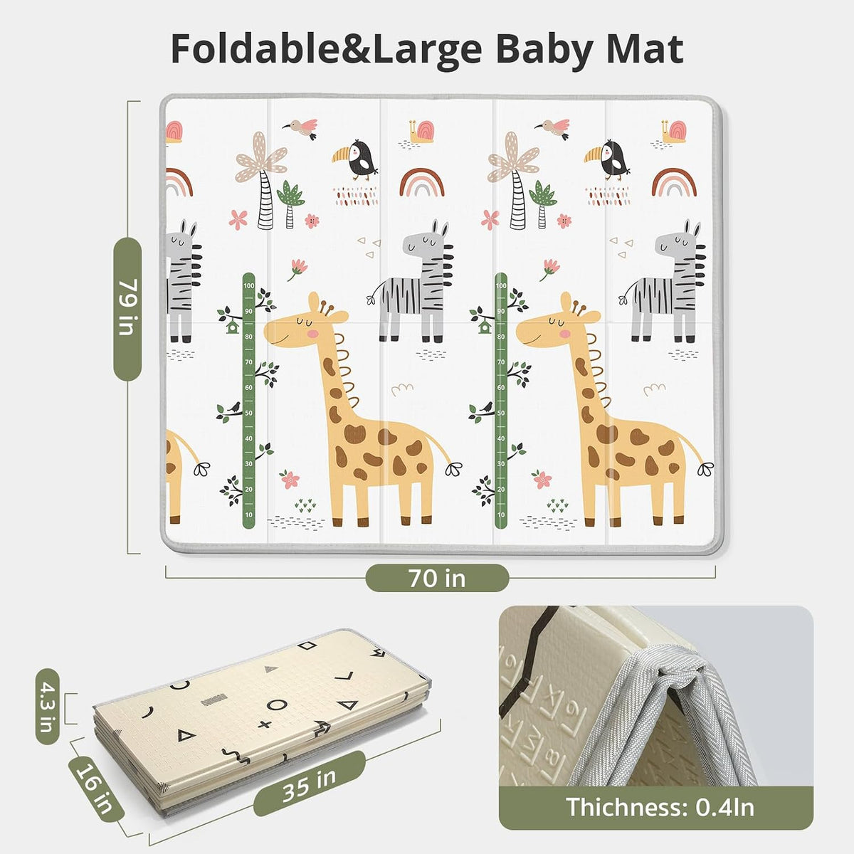 Extra Large Baby Play Mat 79x70, Foldable Baby Play Mat,0.4" Playmat