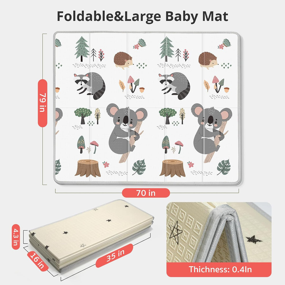Extra Large Baby Play Mat 79x70, Foldable Baby Play Mat,0.4" Playmat