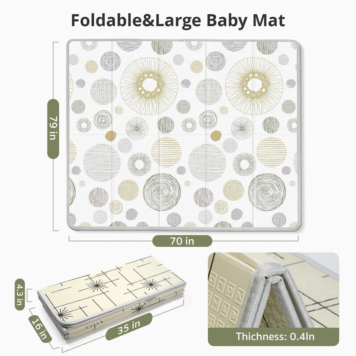 Extra Large Baby Play Mat 79x70, Foldable Baby Play Mat,0.4" Playmat