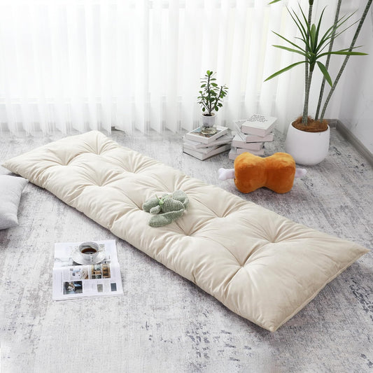 Floor Lounger Pillow,Foldable Light Thick Tufted Floor Pillow Cushion with Elasticized Webbing for Easy Storage Floor Lounger for Meditation, Playing, Yoga, Reading, Sleeping(Beige White)