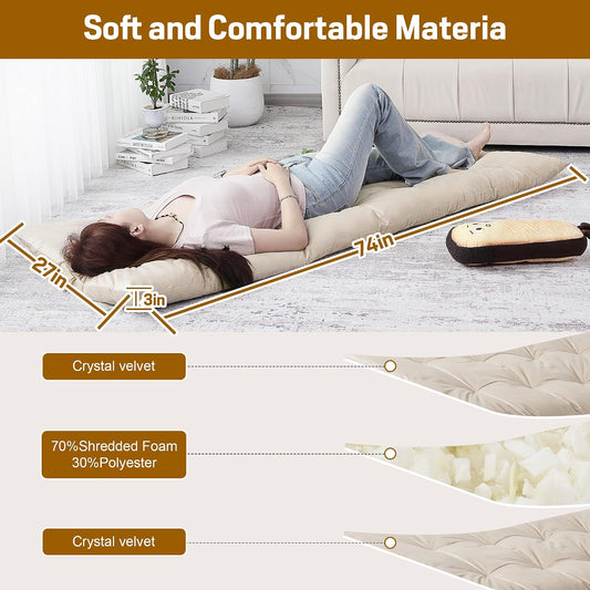 Floor Lounger Pillow,Foldable Light Thick Tufted Floor Pillow Cushion with Elasticized Webbing for Easy Storage Floor Lounger for Meditation, Playing, Yoga, Reading, Sleeping(Beige White)