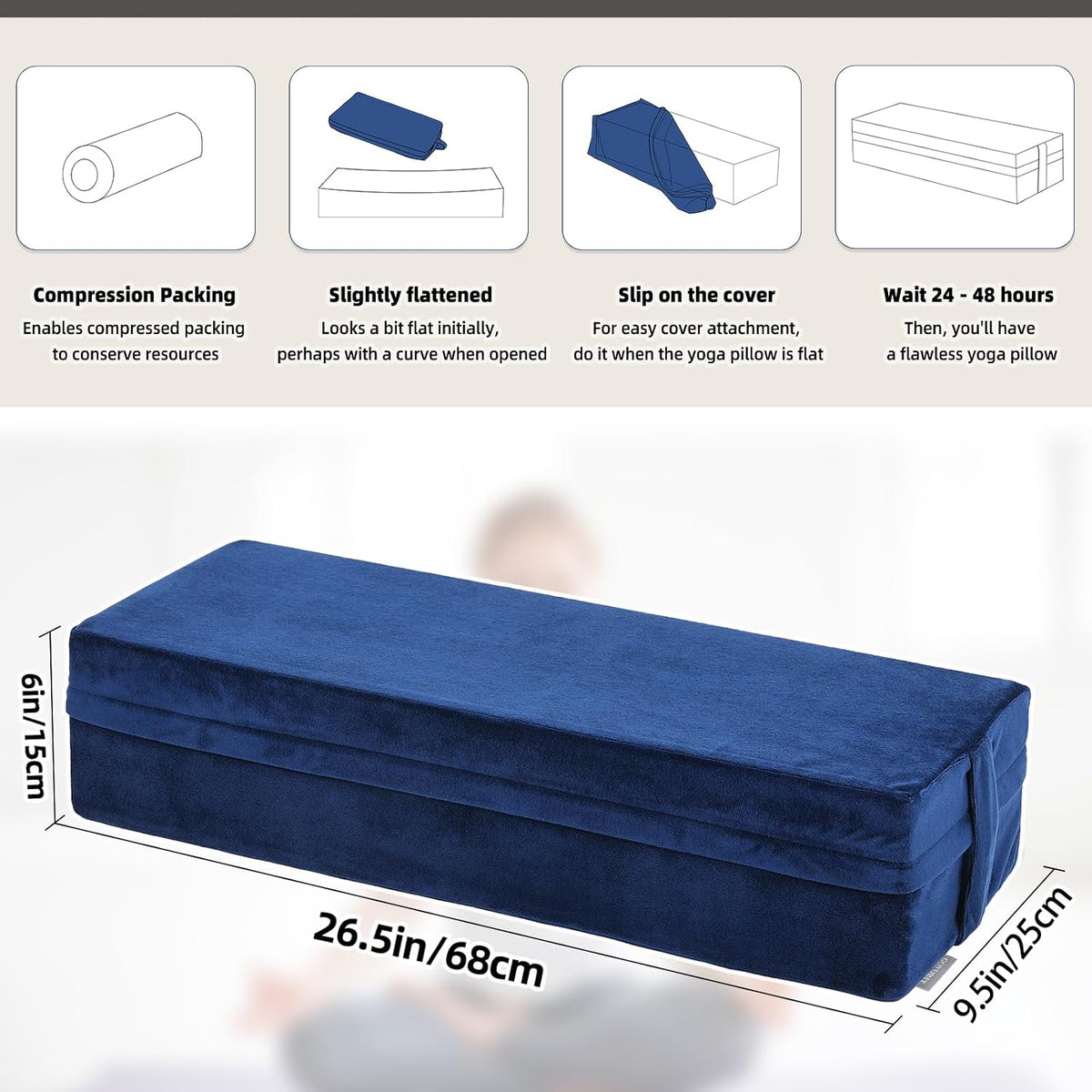 Yoga Bolster Pillow for Meditation and Support，Rectangular Meditation Pillow for Restorative Yoga，26.5"X9.5" X6"