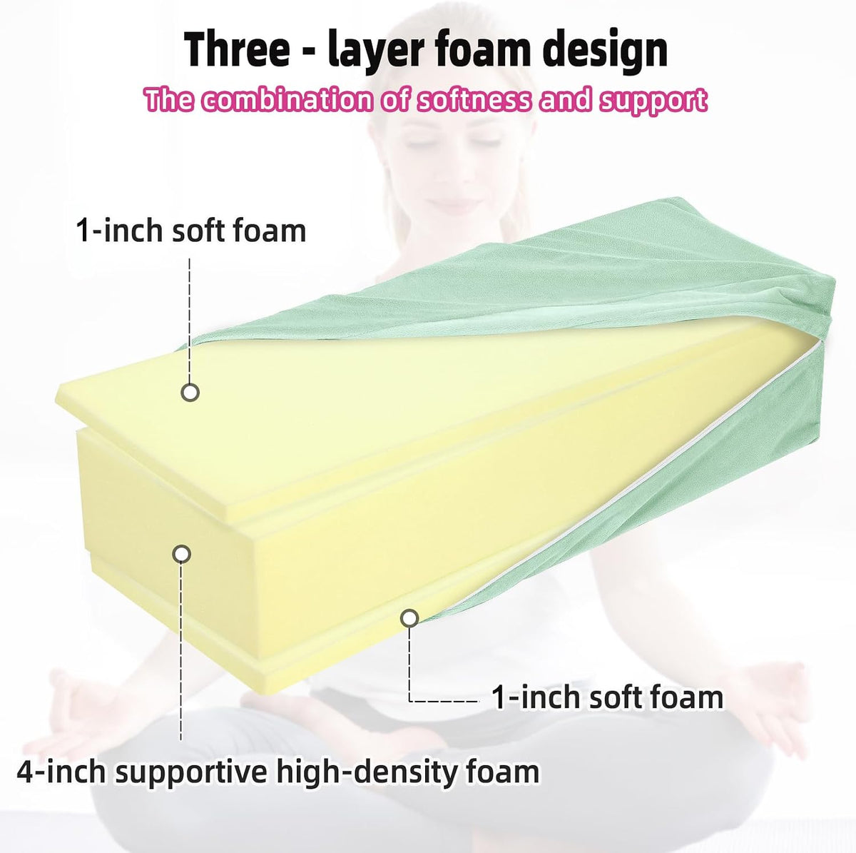 Yoga Bolster Pillow for Meditation and Support，Rectangular Meditation Pillow for Restorative Yoga，26.5"X9.5" X6"