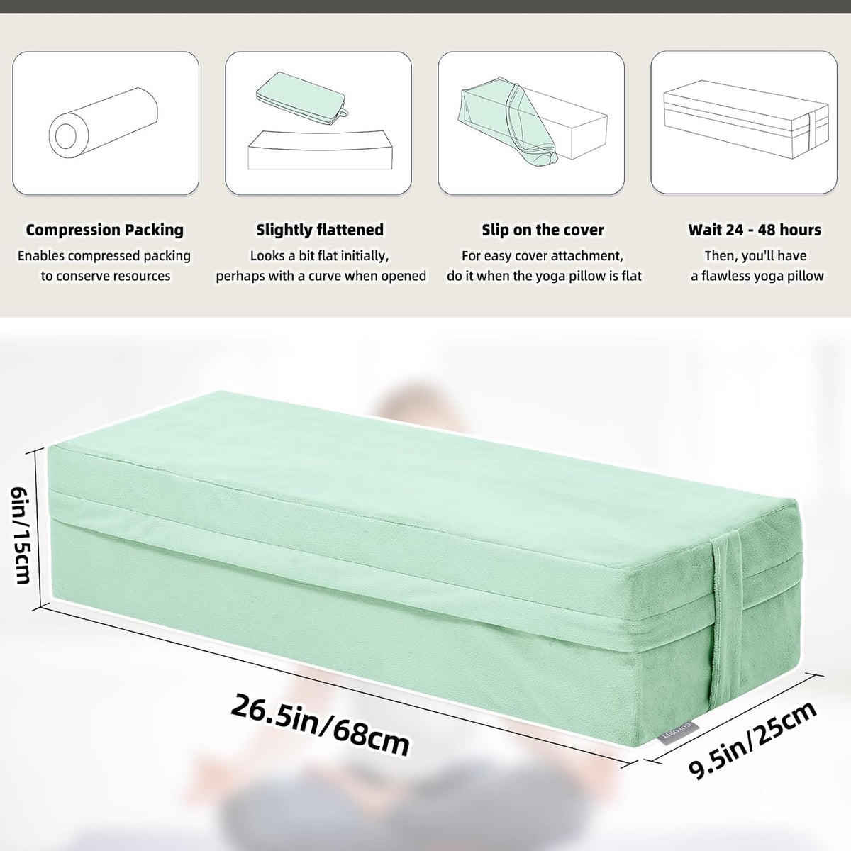 Yoga Bolster Pillow for Meditation and Support，Rectangular Meditation Pillow for Restorative Yoga，26.5"X9.5" X6"