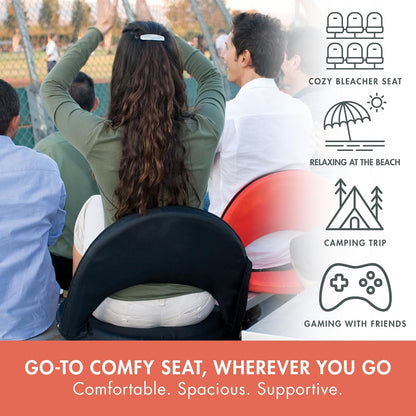 PICNIC TIME Oniva Portable Reclining Stadium Seat with Back Support, Folding Bleacher Chairs with Back and Cushion, Thick Padded Bench Seat and Armrest, Includes Six Backrest Positions