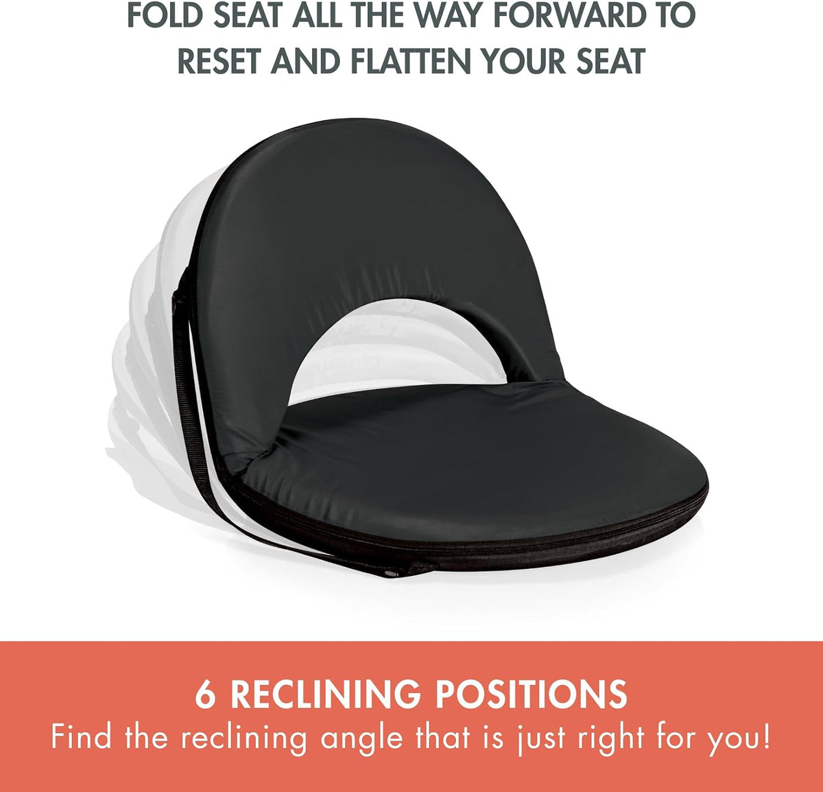 PICNIC TIME Oniva Portable Reclining Stadium Seat with Back Support, Folding Bleacher Chairs with Back and Cushion, Thick Padded Bench Seat and Armrest, Includes Six Backrest Positions