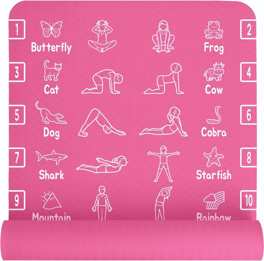 Kids Yoga Mat - Non-Slip Lightweight TPE Exercise Mat - Ideal for Boys & Girls (Ages 3-12), Toddlers & Children in Kindergarten, Preschool, School. PVC Free. 6mm Thick. Carry Strap