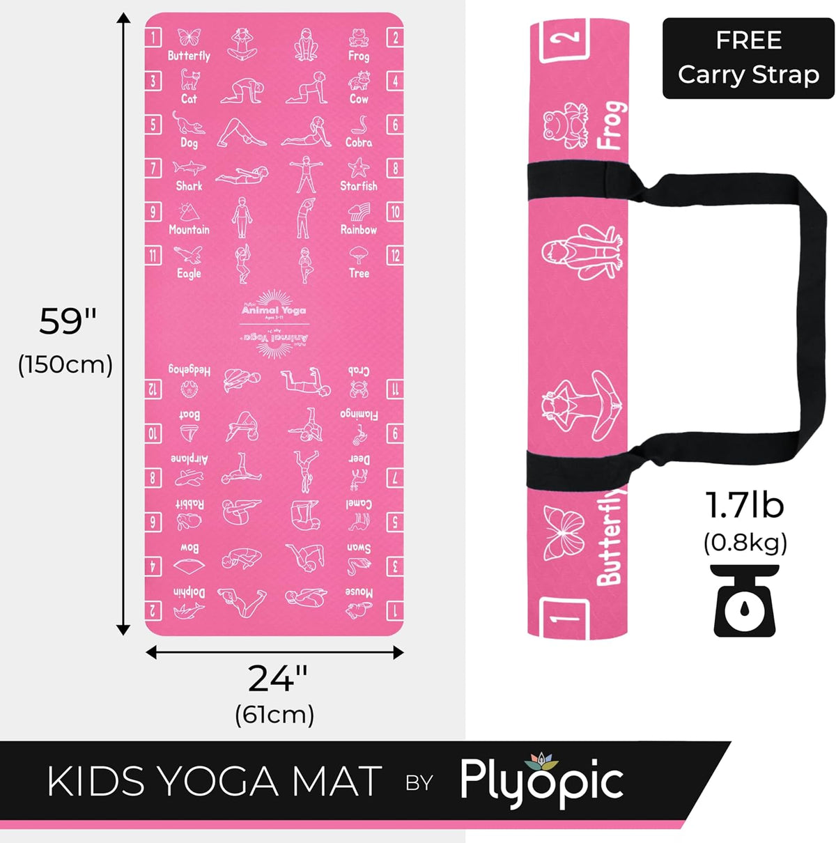 Kids Yoga Mat - Non-Slip Lightweight TPE Exercise Mat - Ideal for Boys & Girls (Ages 3-12), Toddlers & Children in Kindergarten, Preschool, School. PVC Free. 6mm Thick. Carry Strap