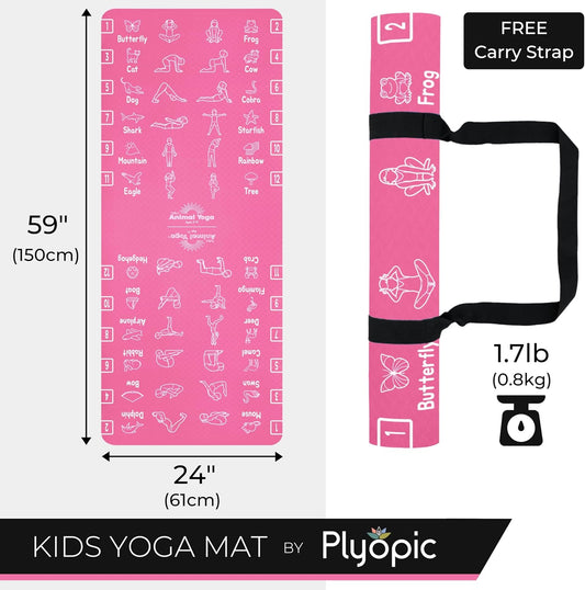 Kids Yoga Mat - Non-Slip Lightweight TPE Exercise Mat - Ideal for Boys & Girls (Ages 3-12), Toddlers & Children in Kindergarten, Preschool, School. PVC Free. 6mm Thick. Carry Strap