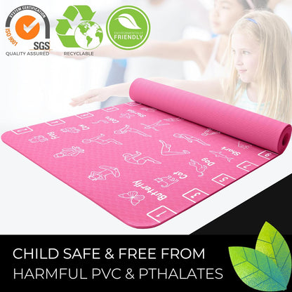 Kids Yoga Mat - Non-Slip Lightweight TPE Exercise Mat - Ideal for Boys & Girls (Ages 3-12), Toddlers & Children in Kindergarten, Preschool, School. PVC Free. 6mm Thick. Carry Strap