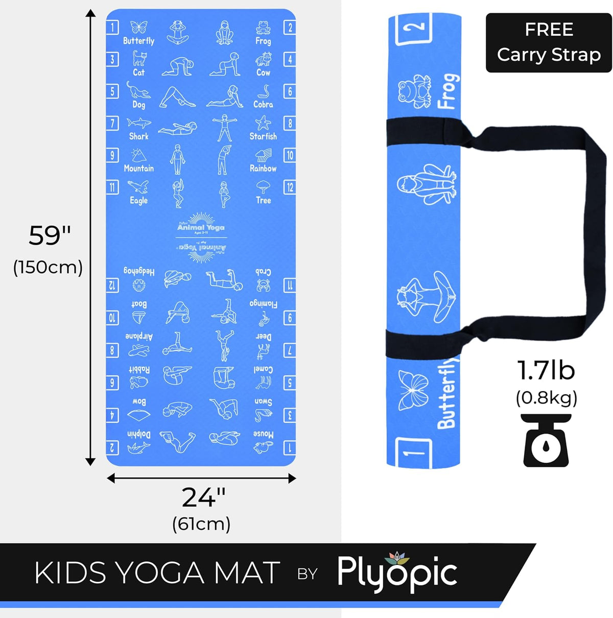 Kids Yoga Mat - Non-Slip Lightweight TPE Exercise Mat - Ideal for Boys & Girls (Ages 3-12), Toddlers & Children in Kindergarten, Preschool, School. PVC Free. 6mm Thick. Carry Strap