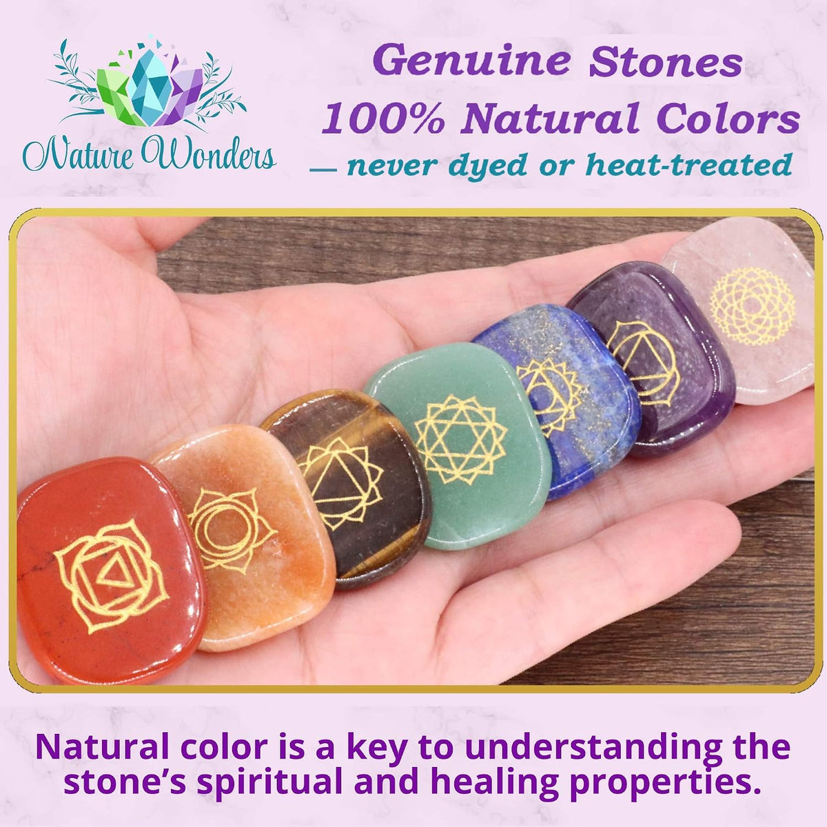 All Natural Chakra Stone Set with Information Brochure & Travel Pouch - Healing Crystals, Polished Palm Stone, Meditation, Reiki, Energy