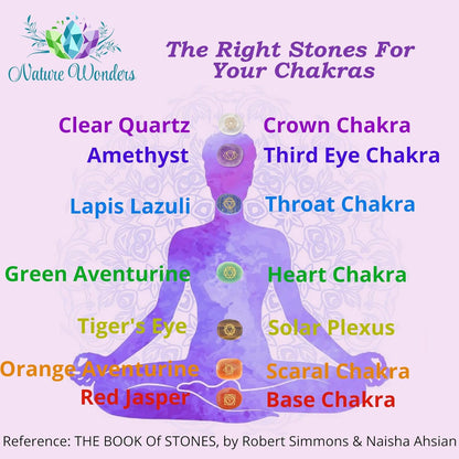 All Natural Chakra Stone Set with Information Brochure & Travel Pouch - Healing Crystals, Polished Palm Stone, Meditation, Reiki, Energy