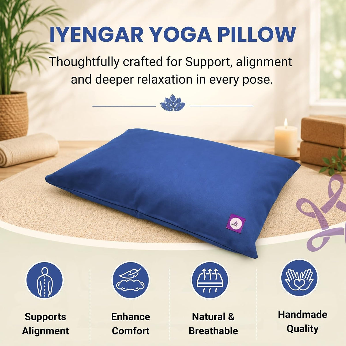 Yoga Pillow, Yoga Pillow for Meditation Practices, Versatile Meditation Bolster, Comfortable Floor & Kneeling Pillow, Iyengar yoga pilow - Comfort for Every Practice