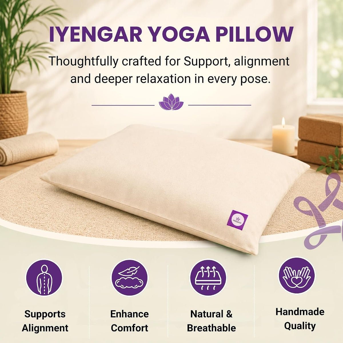 Yoga Pillow, Yoga Pillow for Meditation Practices, Versatile Meditation Bolster, Comfortable Floor & Kneeling Pillow, Iyengar yoga pilow - Comfort for Every Practice