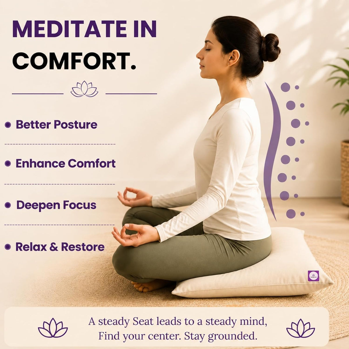 Yoga Pillow, Yoga Pillow for Meditation Practices, Versatile Meditation Bolster, Comfortable Floor & Kneeling Pillow, Iyengar yoga pilow - Comfort for Every Practice