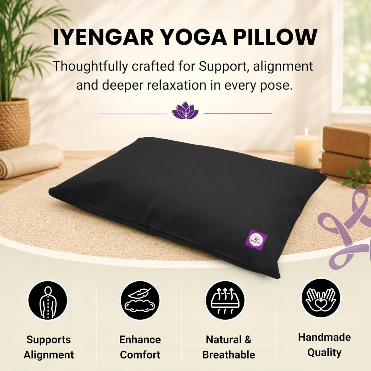 Yoga Pillow, Yoga Pillow for Meditation Practices, Versatile Meditation Bolster, Comfortable Floor & Kneeling Pillow, Iyengar yoga pilow - Comfort for Every Practice