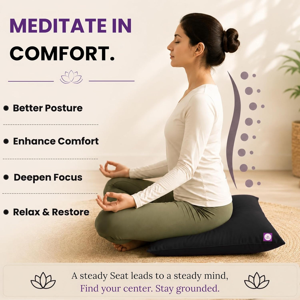 Yoga Pillow, Yoga Pillow for Meditation Practices, Versatile Meditation Bolster, Comfortable Floor & Kneeling Pillow, Iyengar yoga pilow - Comfort for Every Practice