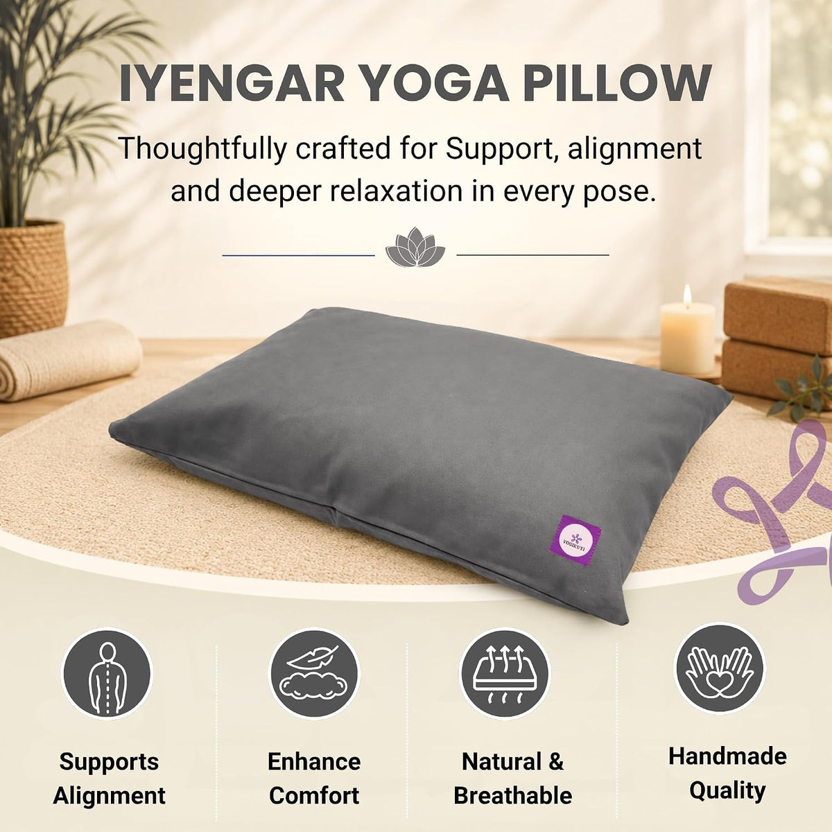 Yoga Pillow, Yoga Pillow for Meditation Practices, Versatile Meditation Bolster, Comfortable Floor & Kneeling Pillow, Iyengar yoga pilow - Comfort for Every Practice