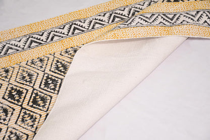 2x6 Ft Geometric Pattern Indian Handmade Cotton Runner Extra Large Hand Woven Flat Weave Yellow Black High Traffic Area Indian Yoga Mat Runner Low Pile Indoor Outdoor Use Rug - Colors A