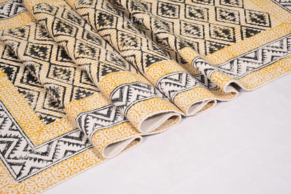 2x6 Ft Geometric Pattern Indian Handmade Cotton Runner Extra Large Hand Woven Flat Weave Yellow Black High Traffic Area Indian Yoga Mat Runner Low Pile Indoor Outdoor Use Rug - Colors A