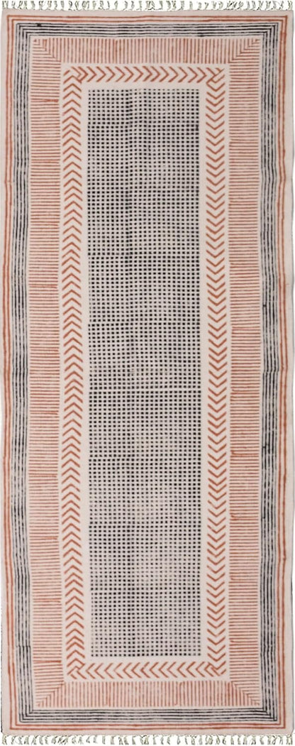 2x6 Ft Geometric Pattern Indian Handmade Cotton Runner Extra Large Hand Woven Flat Weave Yellow Black High Traffic Area Indian Yoga Mat Runner Low Pile Indoor Outdoor Use Rug - Colors A