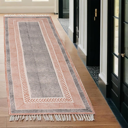 2x6 Ft Geometric Pattern Indian Handmade Cotton Runner Extra Large Hand Woven Flat Weave Yellow Black High Traffic Area Indian Yoga Mat Runner Low Pile Indoor Outdoor Use Rug - Colors A