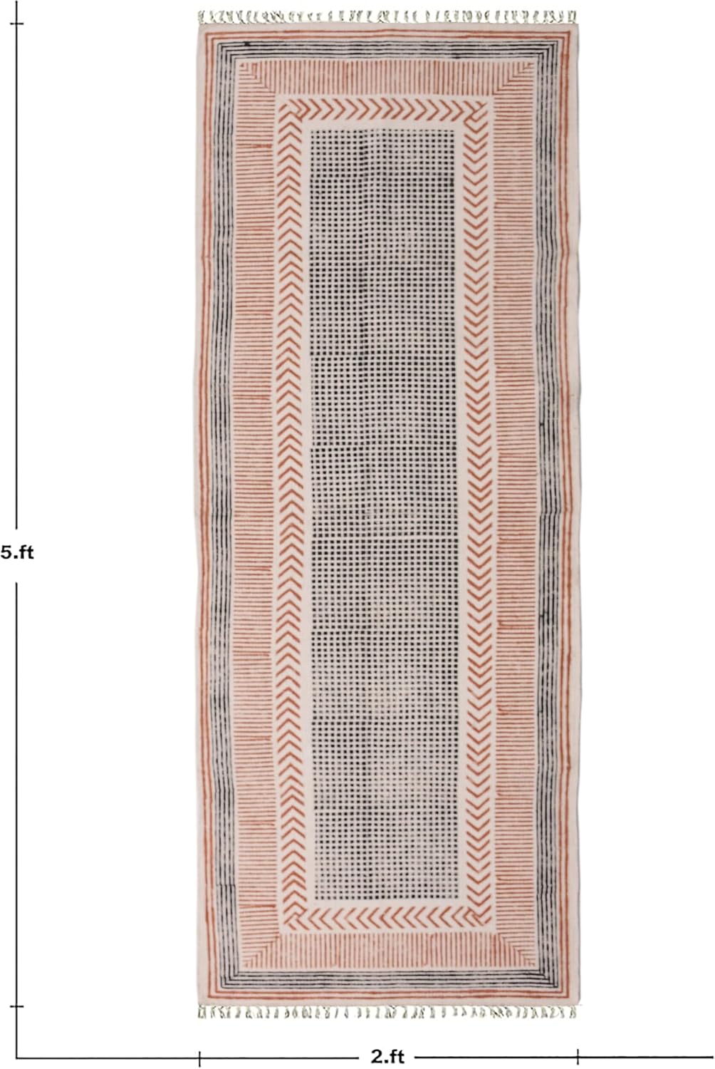 2x6 Ft Geometric Pattern Indian Handmade Cotton Runner Extra Large Hand Woven Flat Weave Yellow Black High Traffic Area Indian Yoga Mat Runner Low Pile Indoor Outdoor Use Rug - Colors A