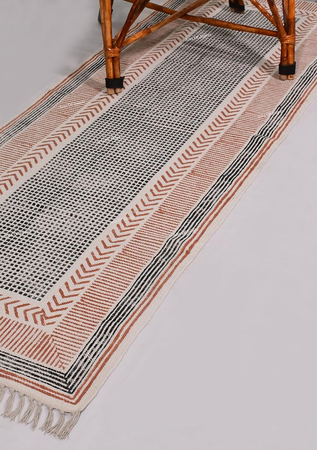 2x6 Ft Geometric Pattern Indian Handmade Cotton Runner Extra Large Hand Woven Flat Weave Yellow Black High Traffic Area Indian Yoga Mat Runner Low Pile Indoor Outdoor Use Rug - Colors A