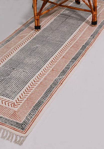 2x6 Ft Geometric Pattern Indian Handmade Cotton Runner Extra Large Hand Woven Flat Weave Yellow Black High Traffic Area Indian Yoga Mat Runner Low Pile Indoor Outdoor Use Rug - Colors A