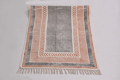 2x6 Ft Geometric Pattern Indian Handmade Cotton Runner Extra Large Hand Woven Flat Weave Yellow Black High Traffic Area Indian Yoga Mat Runner Low Pile Indoor Outdoor Use Rug - Colors A