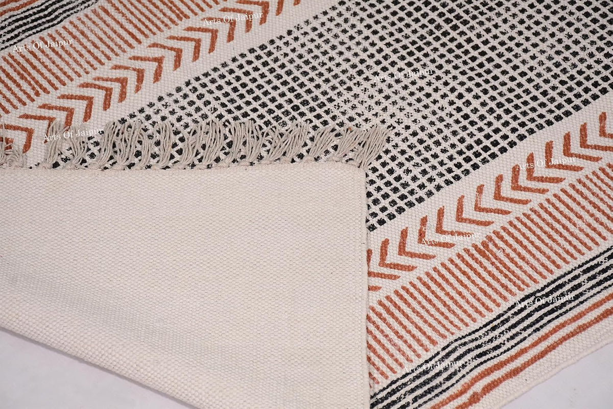2x6 Ft Geometric Pattern Indian Handmade Cotton Runner Extra Large Hand Woven Flat Weave Yellow Black High Traffic Area Indian Yoga Mat Runner Low Pile Indoor Outdoor Use Rug - Colors A