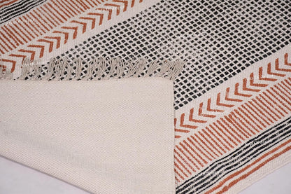 2x6 Ft Geometric Pattern Indian Handmade Cotton Runner Extra Large Hand Woven Flat Weave Yellow Black High Traffic Area Indian Yoga Mat Runner Low Pile Indoor Outdoor Use Rug - Colors A