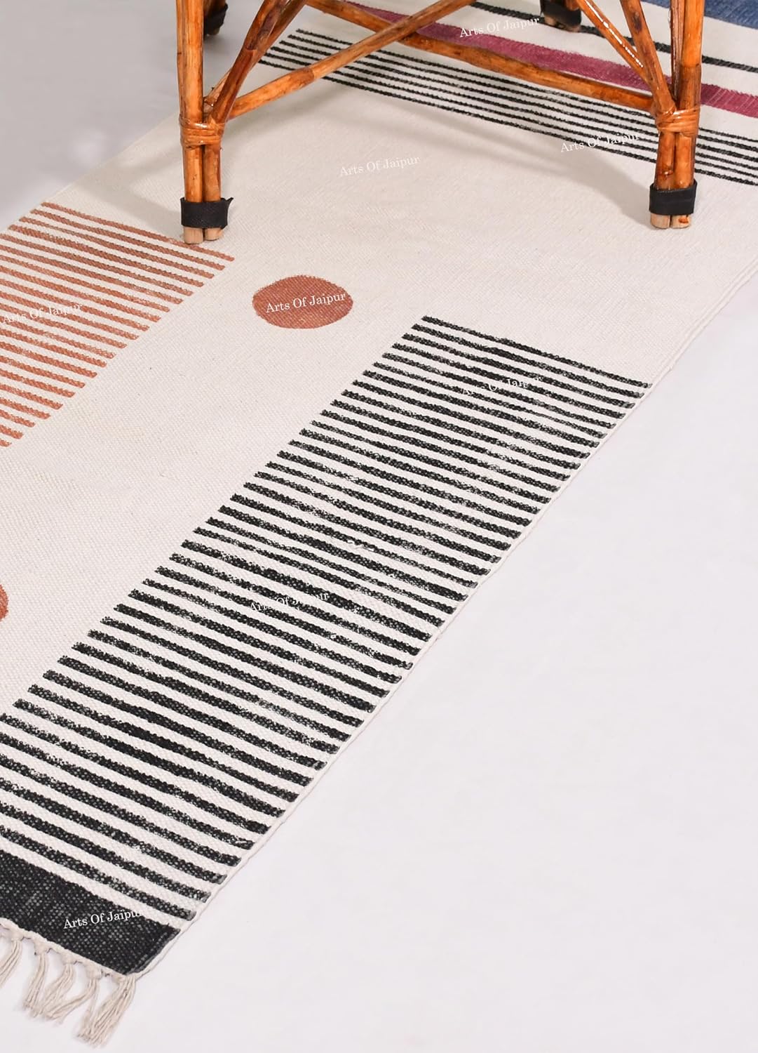2x6 Ft Geometric Pattern Indian Handmade Cotton Runner Extra Large Hand Woven Flat Weave Yellow Black High Traffic Area Indian Yoga Mat Runner Low Pile Indoor Outdoor Use Rug - Colors A
