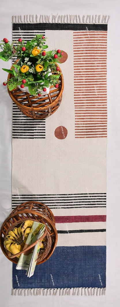 2x6 Ft Geometric Pattern Indian Handmade Cotton Runner Extra Large Hand Woven Flat Weave Yellow Black High Traffic Area Indian Yoga Mat Runner Low Pile Indoor Outdoor Use Rug - Colors A