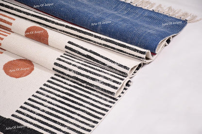 2x6 Ft Geometric Pattern Indian Handmade Cotton Runner Extra Large Hand Woven Flat Weave Yellow Black High Traffic Area Indian Yoga Mat Runner Low Pile Indoor Outdoor Use Rug - Colors A