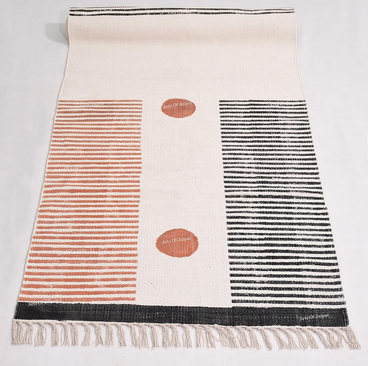 2x6 Ft Geometric Pattern Indian Handmade Cotton Runner Extra Large Hand Woven Flat Weave Yellow Black High Traffic Area Indian Yoga Mat Runner Low Pile Indoor Outdoor Use Rug - Colors A