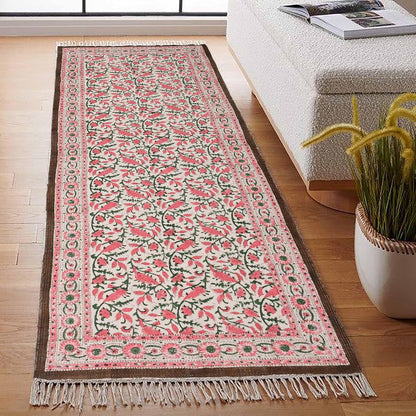 2x6 Ft Geometric Pattern Indian Handmade Cotton Runner Extra Large Hand Woven Flat Weave Yellow Black High Traffic Area Indian Yoga Mat Runner Low Pile Indoor Outdoor Use Rug - Colors A