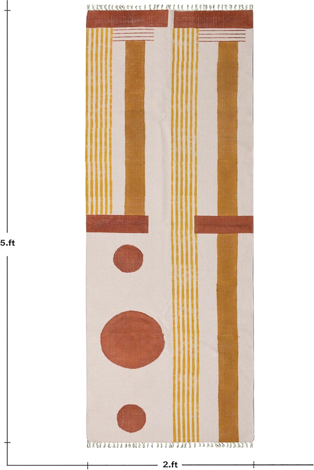 2x6 Ft Geometric Pattern Indian Handmade Cotton Runner Extra Large Hand Woven Flat Weave Yellow Black High Traffic Area Indian Yoga Mat Runner Low Pile Indoor Outdoor Use Rug - Colors A