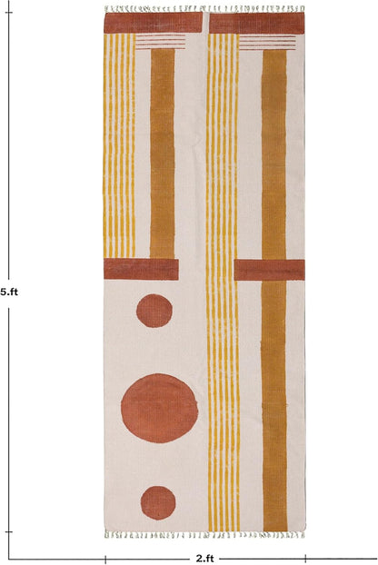 2x6 Ft Geometric Pattern Indian Handmade Cotton Runner Extra Large Hand Woven Flat Weave Yellow Black High Traffic Area Indian Yoga Mat Runner Low Pile Indoor Outdoor Use Rug - Colors A