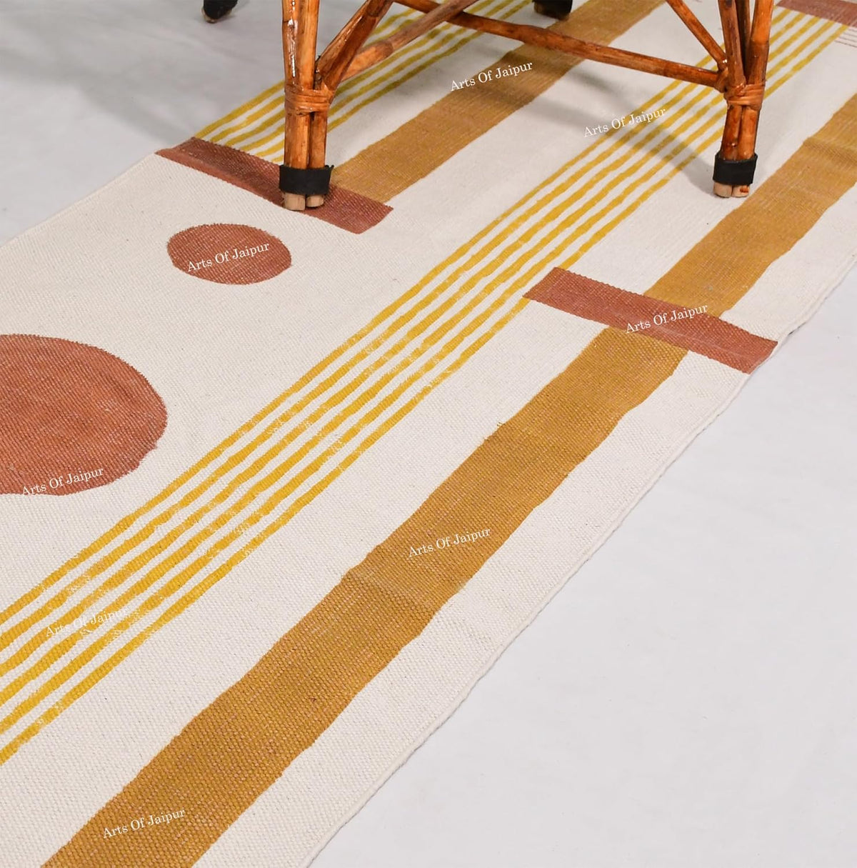 2x6 Ft Geometric Pattern Indian Handmade Cotton Runner Extra Large Hand Woven Flat Weave Yellow Black High Traffic Area Indian Yoga Mat Runner Low Pile Indoor Outdoor Use Rug - Colors A