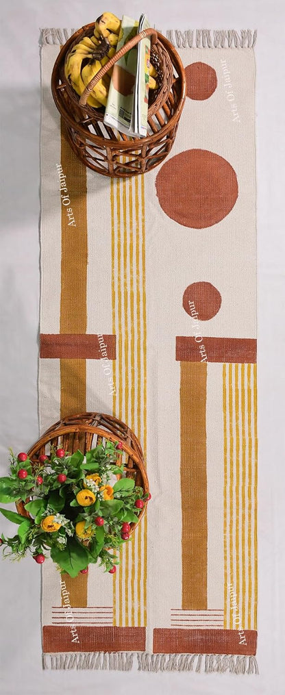 2x6 Ft Geometric Pattern Indian Handmade Cotton Runner Extra Large Hand Woven Flat Weave Yellow Black High Traffic Area Indian Yoga Mat Runner Low Pile Indoor Outdoor Use Rug - Colors A