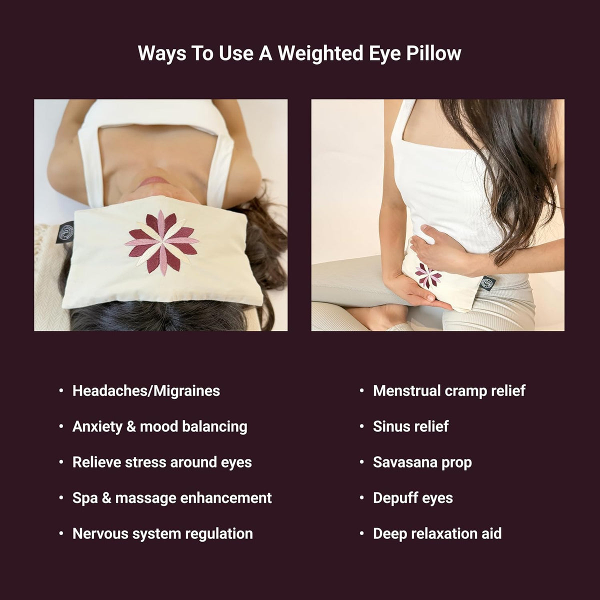 Tharie Organic Cotton Aromatherapy Eye Pillow with Flaxseed & Lavender, Hot & Cold Use, 23 x 13 cm
