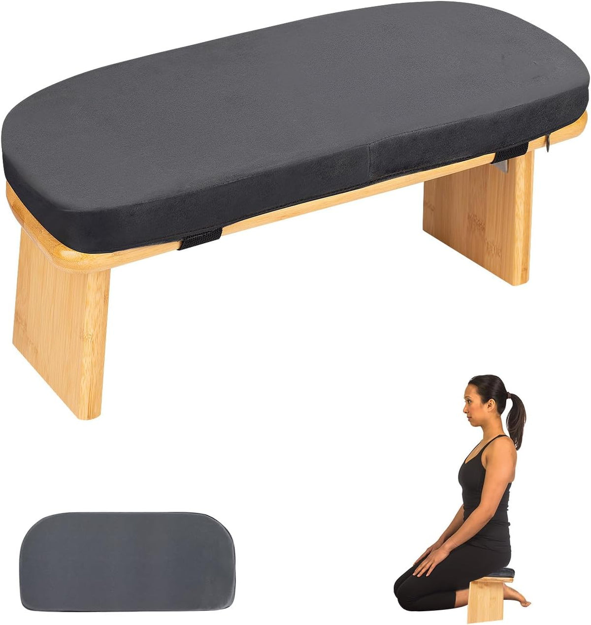 Meditation Bench with Cushion Foldable Ergonomic Bamboo Kneeling Stool Seiza Bench Wooden Meditation Stool Chair Zen Lotus Yoga Stool Floor Sitting Prayer Bench Removable Pillow